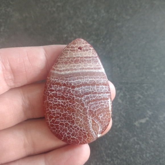 Brown And White Fire Agate Teardrop Pendant Gemstone - Picture 1 of 2